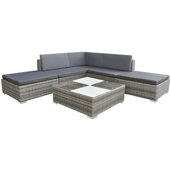 vidaXL - 6-delige - Loungeset - met - kussens - poly - rattan - grijs