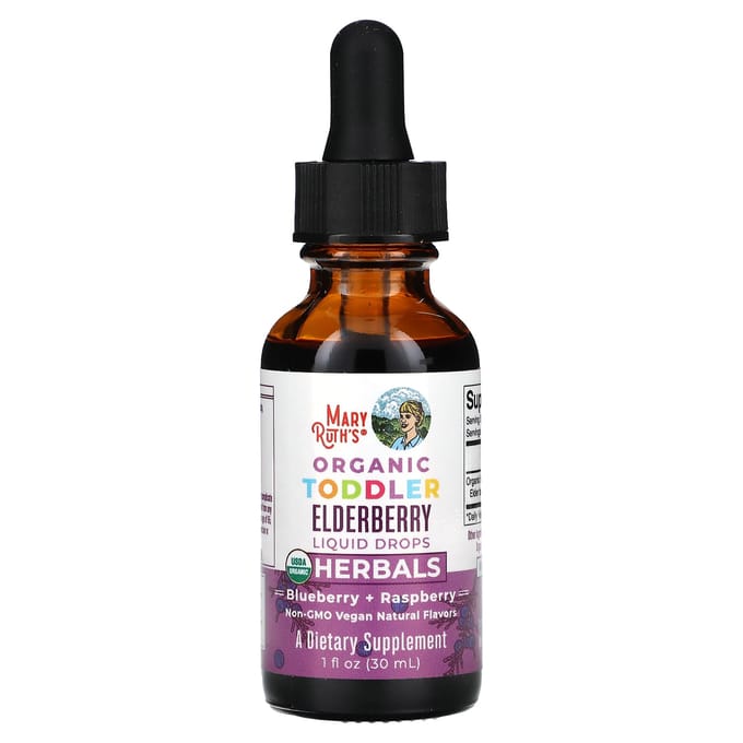 MaryRuth's, Biologische Vlierbes Vloeibare Druppels voor Peuters, Blauwe Bes + Framboos, 1 fl oz (30 ml)