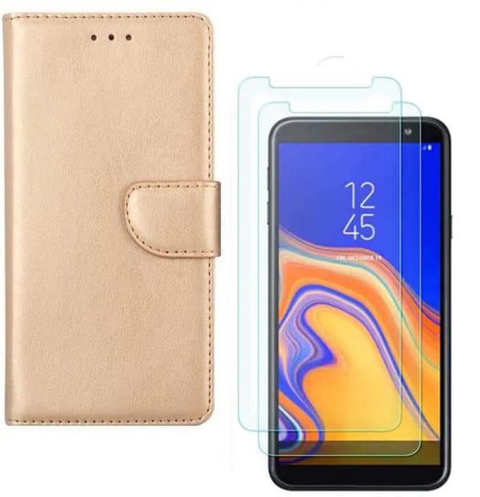 hoesje Geschikt voor: Samsung Galaxy J4 Plus 2018 Portemonnee Goud met 2 stuks Glas Screen protector