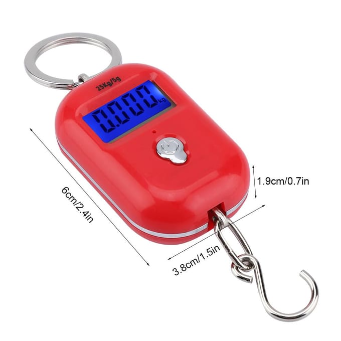 Draagbare Mini 25kg/5g Elektronische Weegschaal Digitale Zakformaat Sleutelhanger Gewicht Haak red