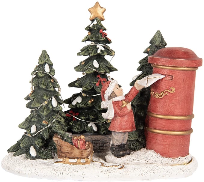 Clayre & Eef Kerstdecoratie met LED-verlichting Kind 16x12x14 cm Rood Kunststof