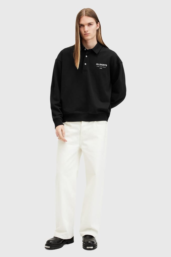 AllSaints Underground Polo Jet Black Größe: S | Poloshirts Outlet | Herren | Schwarz
