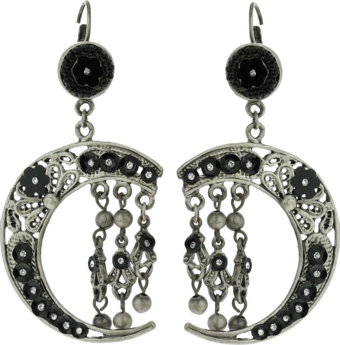 Behave - Oorhangers halve maan zwart - vintage boho stijl
