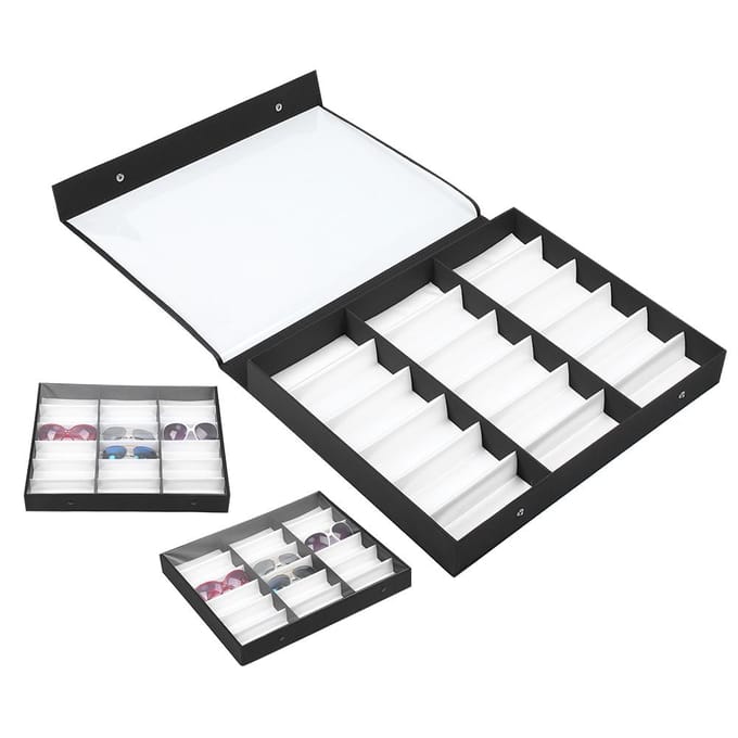 18 Vakken Brillen Etui Organizer Zonnebrillen Opbergdoos Sieraden Display Container gray