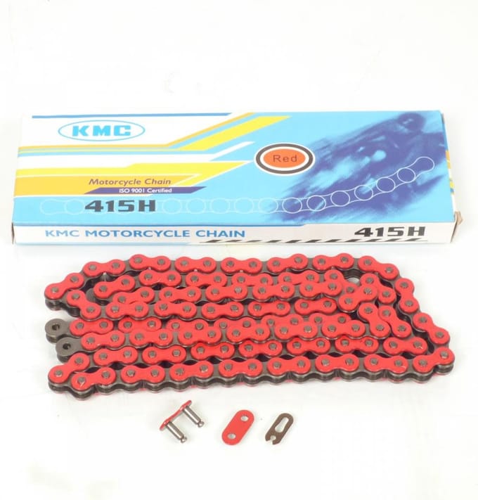 Aandrijfketting rood KMC spoed 415 voor bromfiets MBK 50 51V 120 schakels