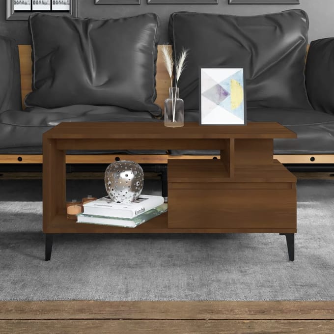 vidaXL - Salontafel - 90x49x45 - cm - bewerkt - hout - bruineiken