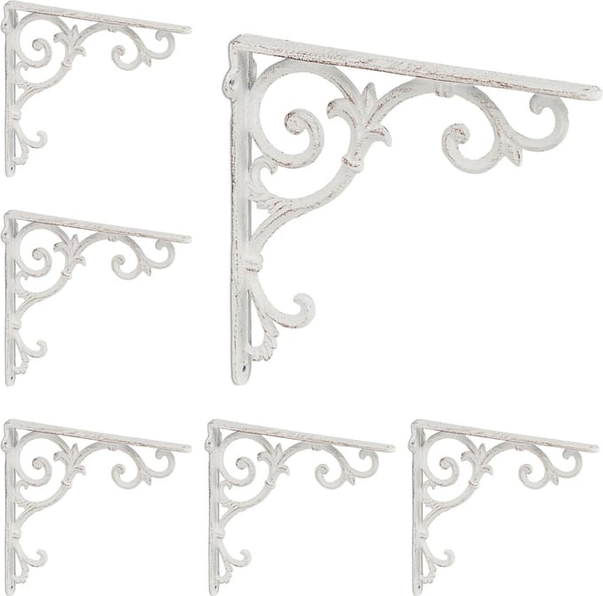 6x plankdrager antiek - schapdragers - planken dragers vintage - gietijzer - wit