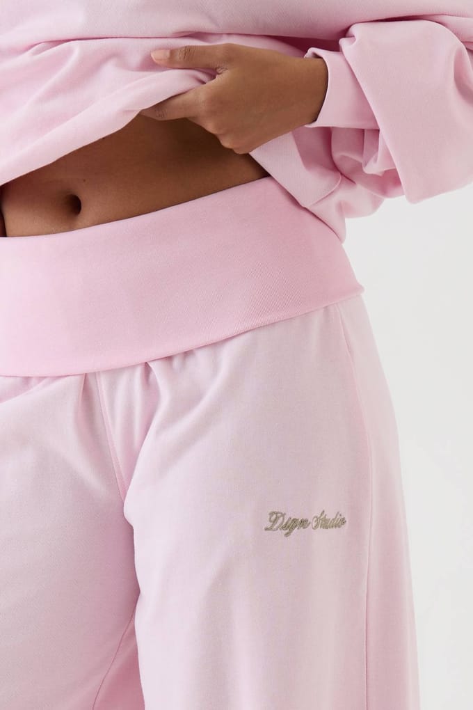 Dames Dsgn Studio Lichtgewicht Mid-rise Jogger Met Omvouwbare Tailleband | Roze | Maat: Large