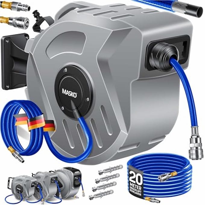 Automatische persluchtslanghaspel met wandhouder - 20m