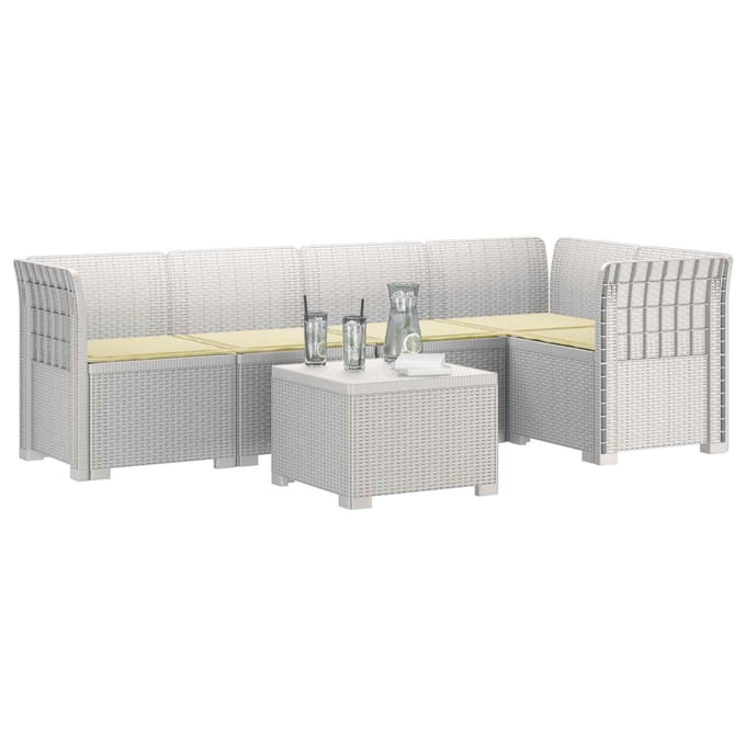 vidaXL - 5-Zits - Tuinbank - met - Kussens - Rattanlook - PP - Wit