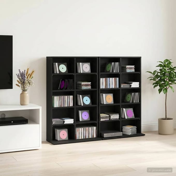 vidaXL - CD - Kast - 2 - st - Zwart - eiken - 65 - x - 23,5 - x - 97,5 - cm - Bewerkt - hout