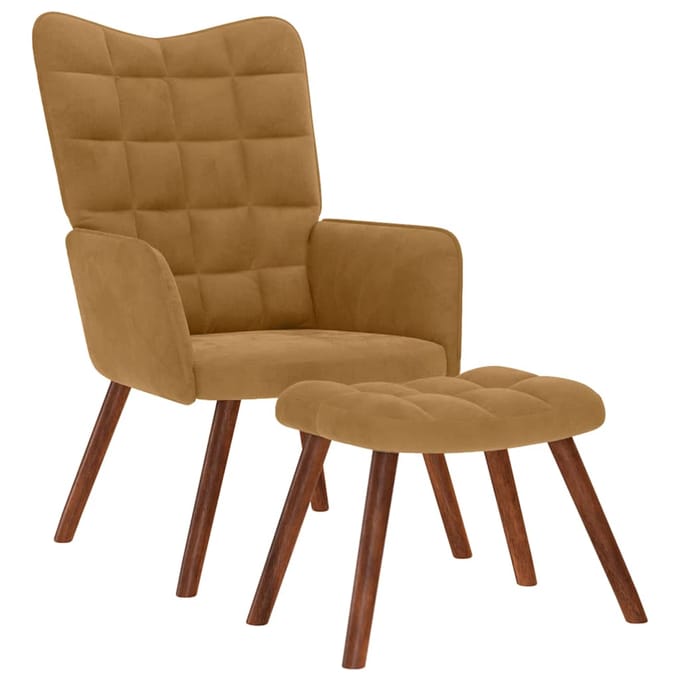 vidaXL - Relaxstoel - met - voetenbank - fluweel - bruin