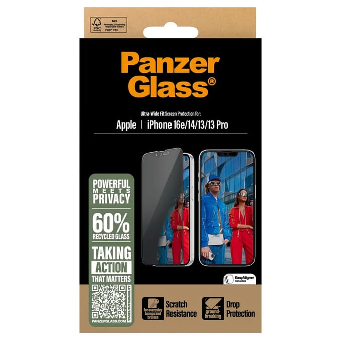 PanzerGlass Privacy Ultra-Wide Fit PGRPUWFG29845-PG Screenprotector (glas) met privacyfolie Apple iPhone 13., iPhone 13 Pro, iPhone 14., iPhone 16e 1 stuk(s)