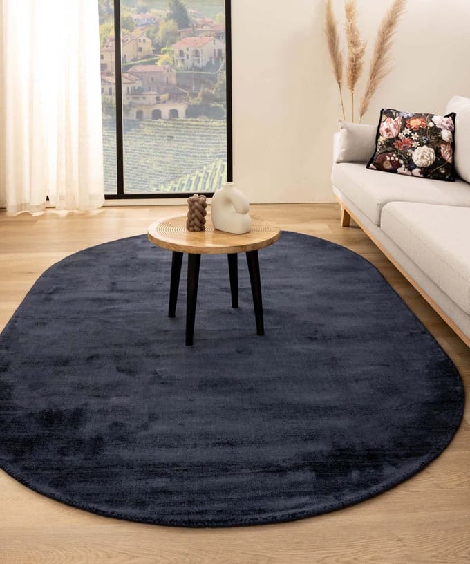 Viscose vloerkleed ovaal - Glamour marineblauw 200x300
