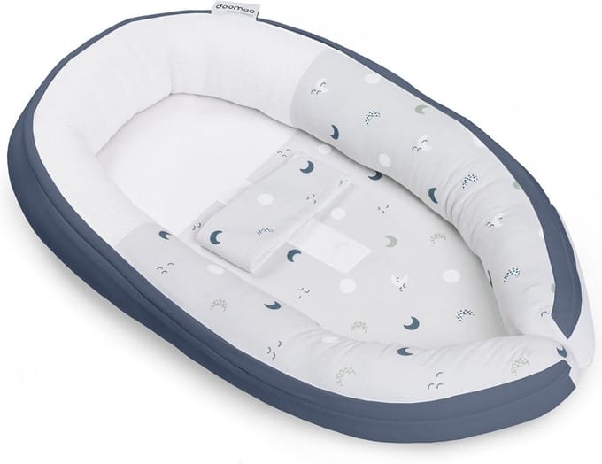 Doomoo Cocoon - Babynestje - Organisch Katoen - 74 x 46 cm - Blue Grey Moon