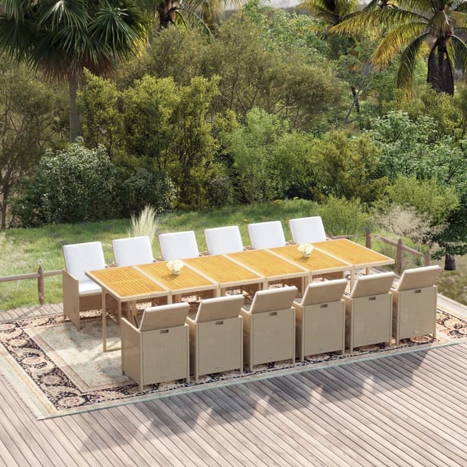 vidaXL - 13-delige - Tuinset - met - kussens - poly - rattan - beige