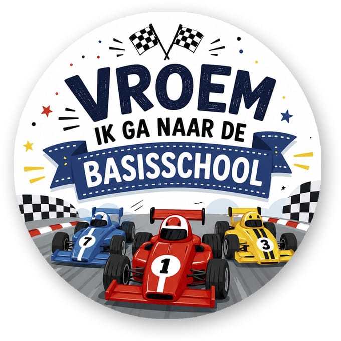 25x Traktatiestickers Raceauto – Vroem! Ik ga naar de Basisschool | 25 stuks | 4 cm