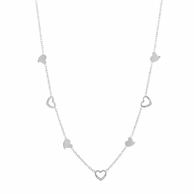 Bijoutheek Collier Hartjes Witte Stenen Zilver