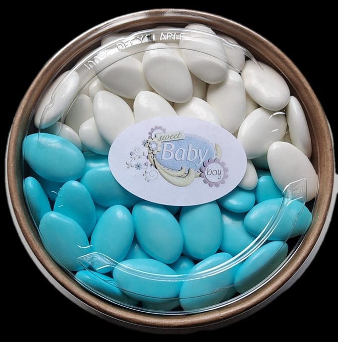 chocolade-dragees - blauw-wit - 800 gram doopsuiker - suikerboon - chocoladedragee - doopsuiker