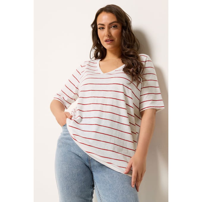 Yours Roodwit Gestreept Tshirt Met Korte Mouwen Size 42