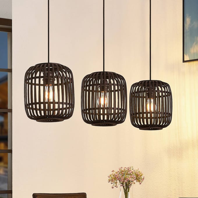 Lindby - Hanglamp - 3lichts - Hout, metaal - H: 25 cm - E27 - zwart
