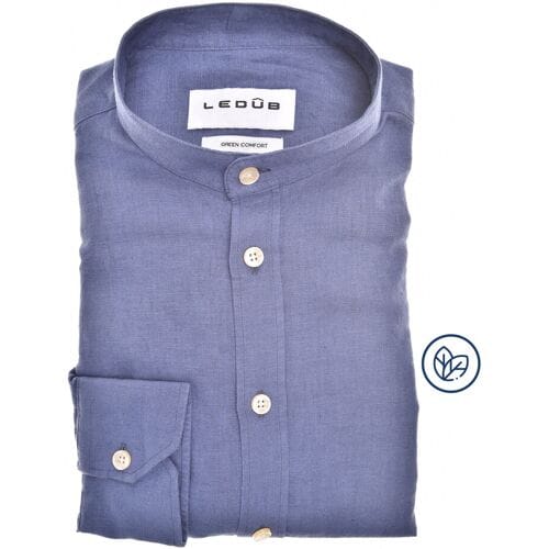Ledûb Overhemd Linnen Blend Slim Casual Midden Blauw / male