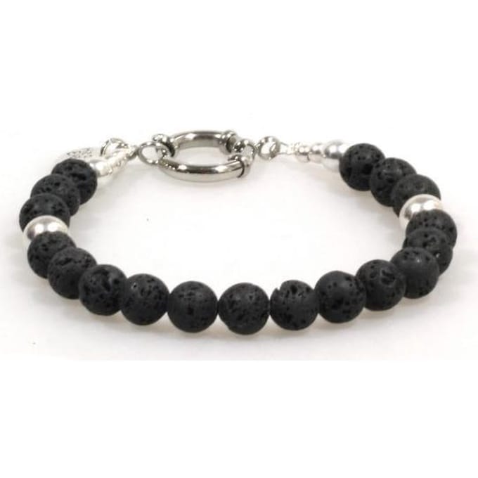 Heaven Eleven - Lava met Zilverkleurige kraal 8mm- 21cm