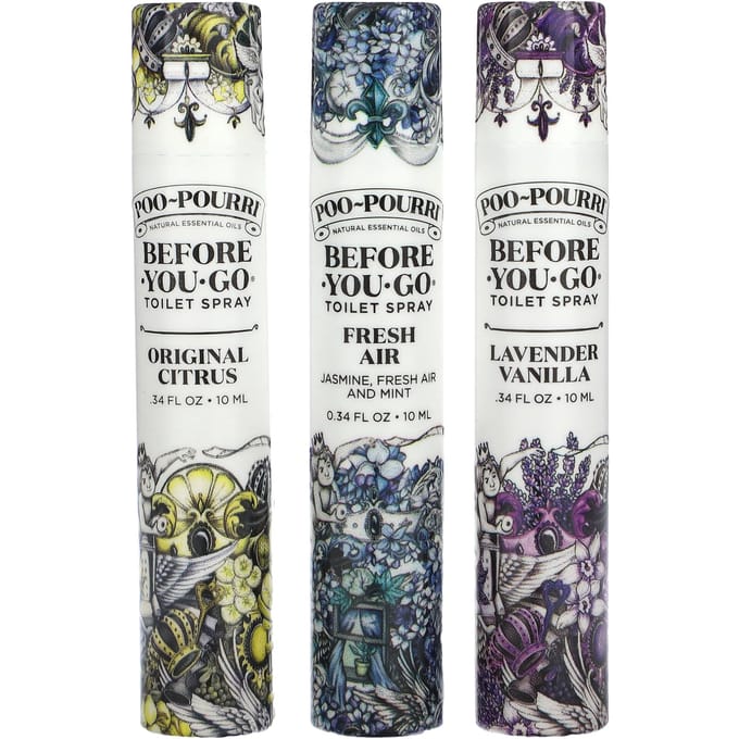 Poo-Pourri, Portable Before-You-Go® Toilet Spray, Affordable Set, 3 Sprays, 10 mL (0.34 Fl Oz) Each