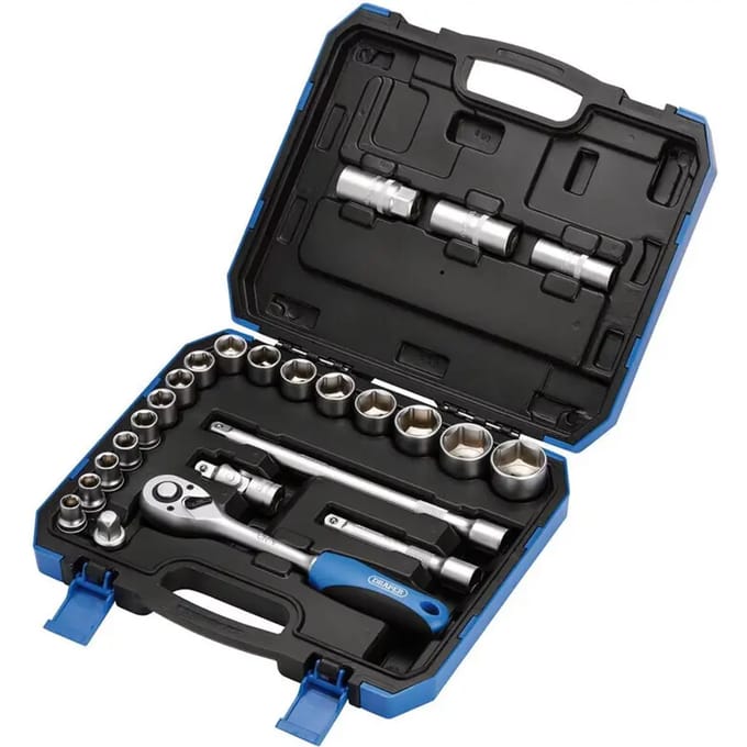 Draper 1/2" Doppenset met ratel en gloeibougiedoppen, 24-delig