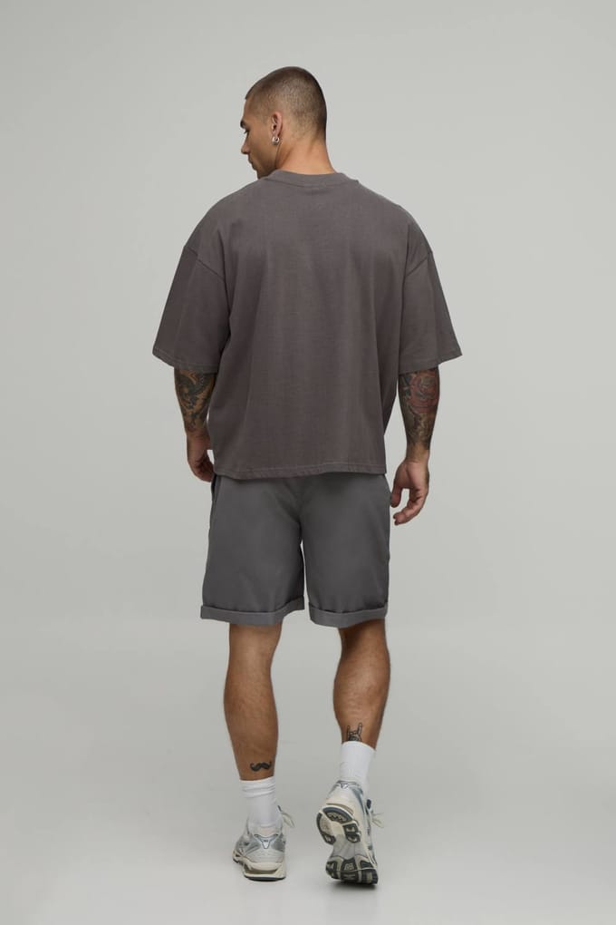 Ontspannen Short Met Middellange Pijp En Omgeslagen Zoom | Slate | Size Small