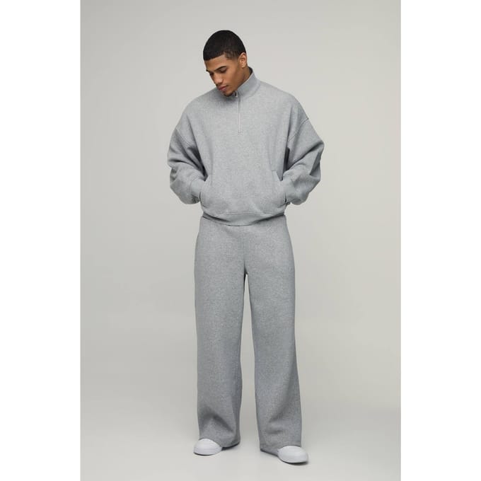 Oversized Ruime Slouchy Kwart Rits Tunnelhals Trainingspak | Grey Marl | Size Medium
