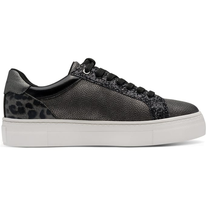Tamaris Dames Pewter Zilveren Kunstleren Mode Veterschoenen