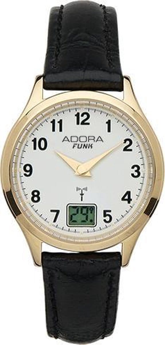 Radio controlled dames horloge met daum-Zwart leren band-van het merk Adora -AF7143