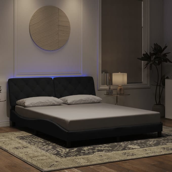 vidaXL - Bedframe - met - LED - zonder - matras - fluweel - zwart - 160x200 - cm