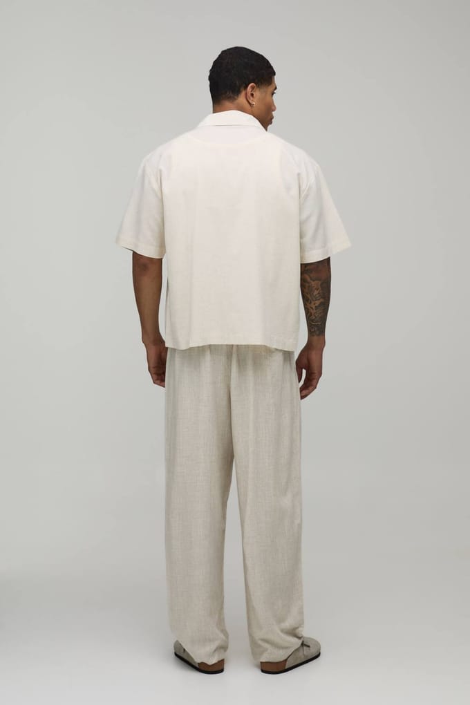 Balloon Fit Linen Blend Co-Ord Half & Half Trouser | Natural | Size Small