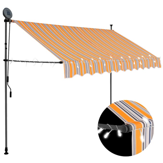 vidaXL - Luifel - handmatig - uitschuifbaar - met - LED - 300 - cm - geel - en - blauw