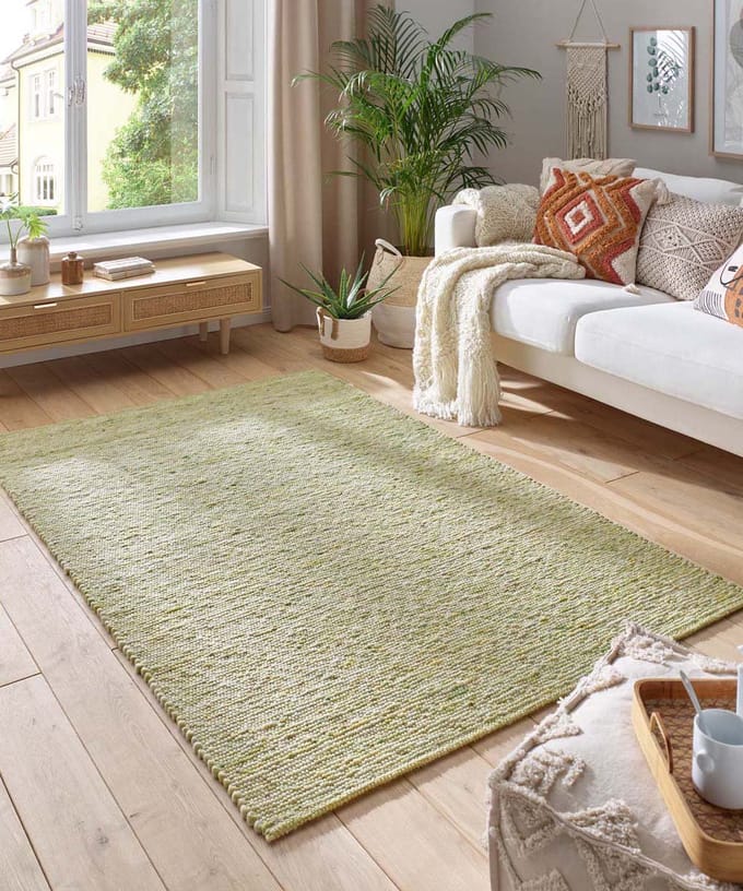Wollen vloerkleed - Lundr groen 70x130
