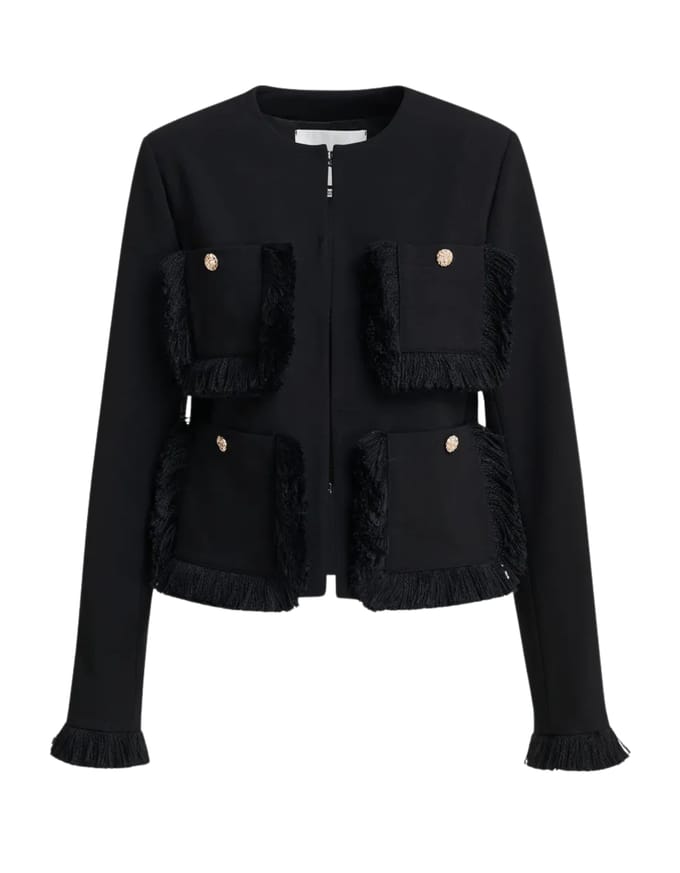 Essentiel Antwerp Fringed Jacket Jackets Zwart Kinetic