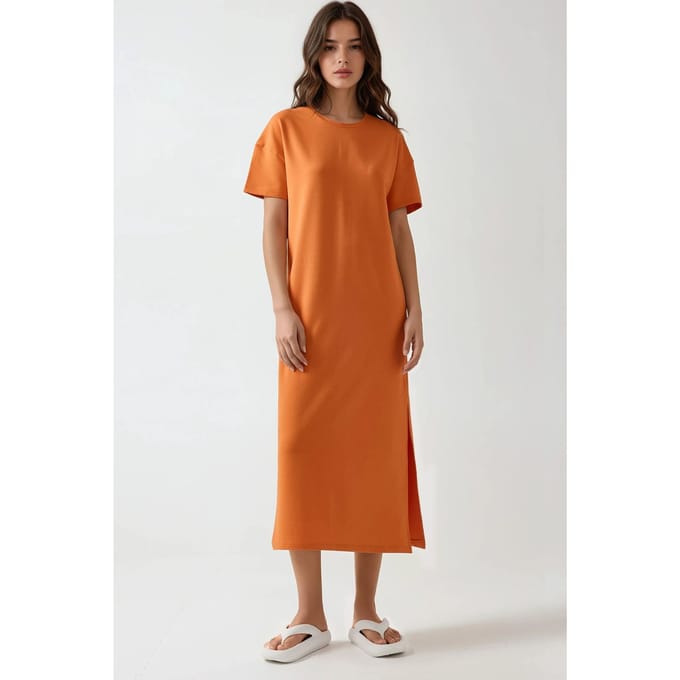 Ontspannen Midi-jurk met Ronde Hals