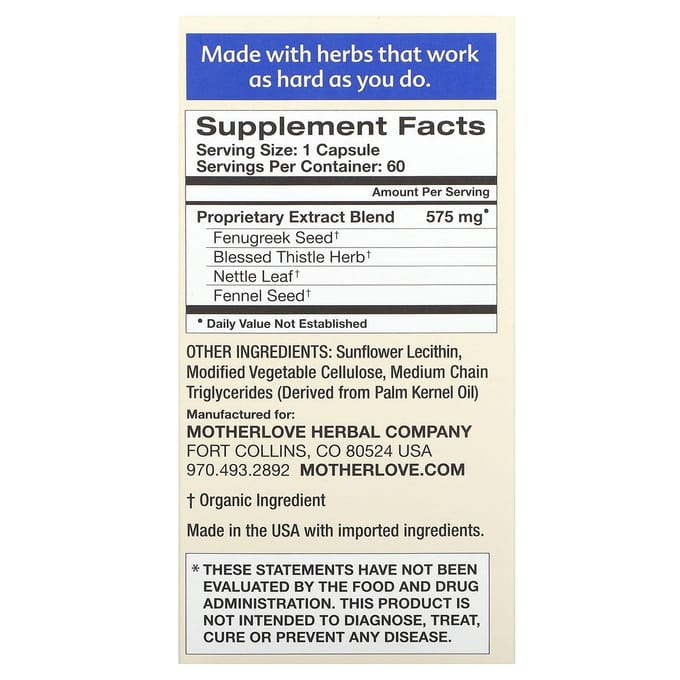 Motherlove, borstvoeding, More Milk Plus, 60 vloeibare capsules