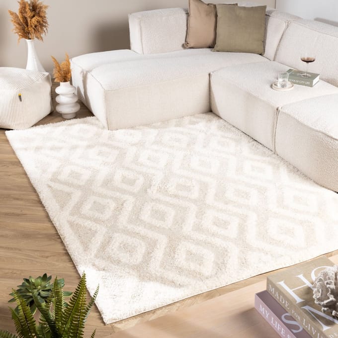 Fraai Scandinavisch vloerkleed - Lova Diamond Crème - 80x150cm