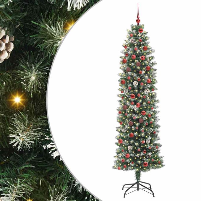 vidaXL - Kunstmatige - slanke - kerstboom - Groen - en - Wit - 210 - cm