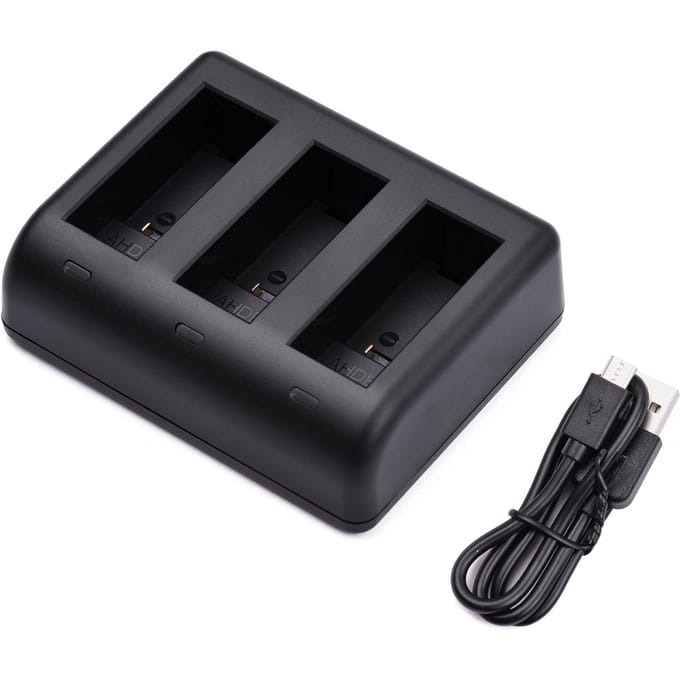 Actiecamera-batterijlader 3-slots snel opladen met vervanging van micro-USB en TypeC-ingang voor zwart