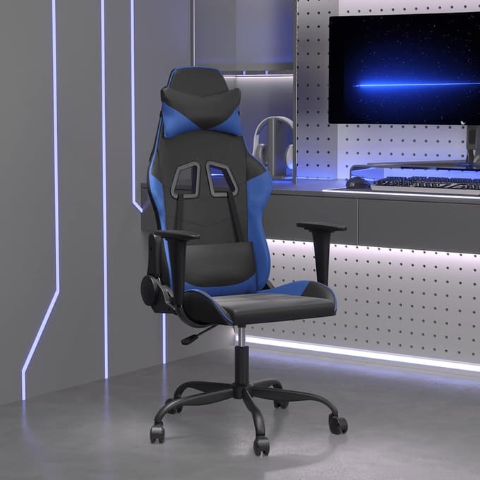 vidaXL - Gamestoel - kunstleer - zwart - en - blauw