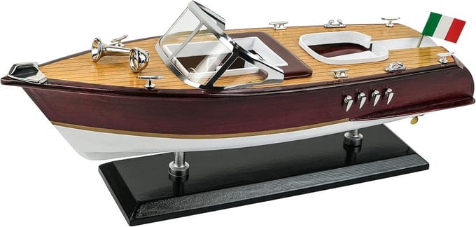 Houten Modelboot - Schaalreplica Boot - Decoratie Stuk - Luxe Houten Runabout - 38 cm Lengte - Houtkleur