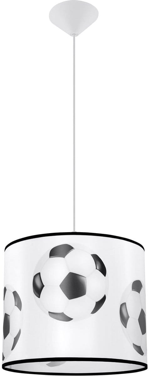 Hanglamp VOETBAL met kap in voetbalprint - Sollux Lighting - IP20 - Wit/zwart pvc behuizing - 30 x 30 x 82 cm - 1 x E27 LED, exclusief lichtbron - Max. 15 W - Moderne hanglamp voor gang, kinderkamer en slaapkamer