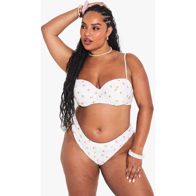 boohoo Dames Plus TANGERINE PRINT GEPADDE BALKON BIKINI TOP | Oranje | Maat: 46
