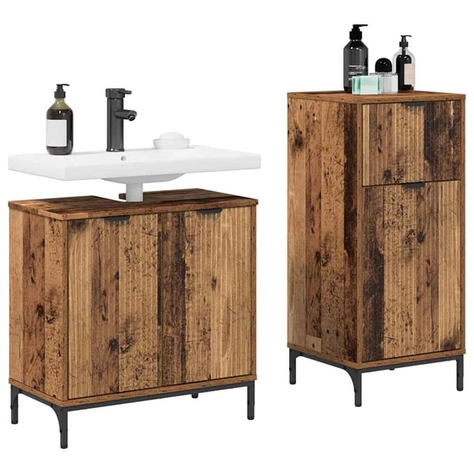 vidaXL - Badkamermeubel - Set - 2 - st - Oud - Hout - Samengesteld - Hout - en - Metaal
