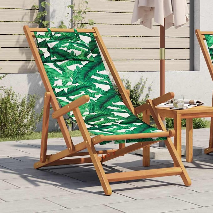Opvouwbare strandstoel met bladerpatroon Massief eucalyptus houten frame Stoffen zitting