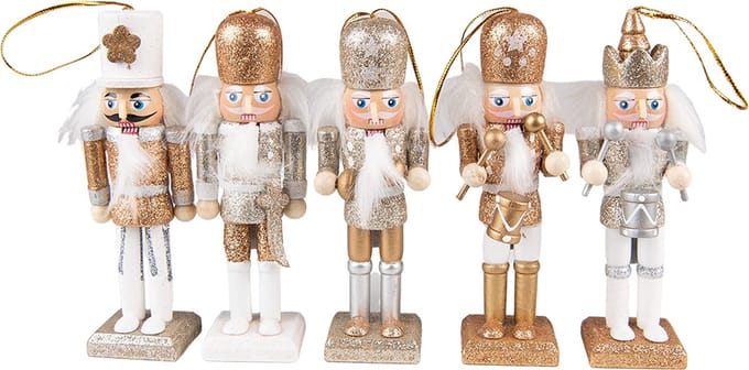 Clayre & Eef Hanger set van 5 Notenkraker 4x4x13 cm Goudkleurig Kunststof